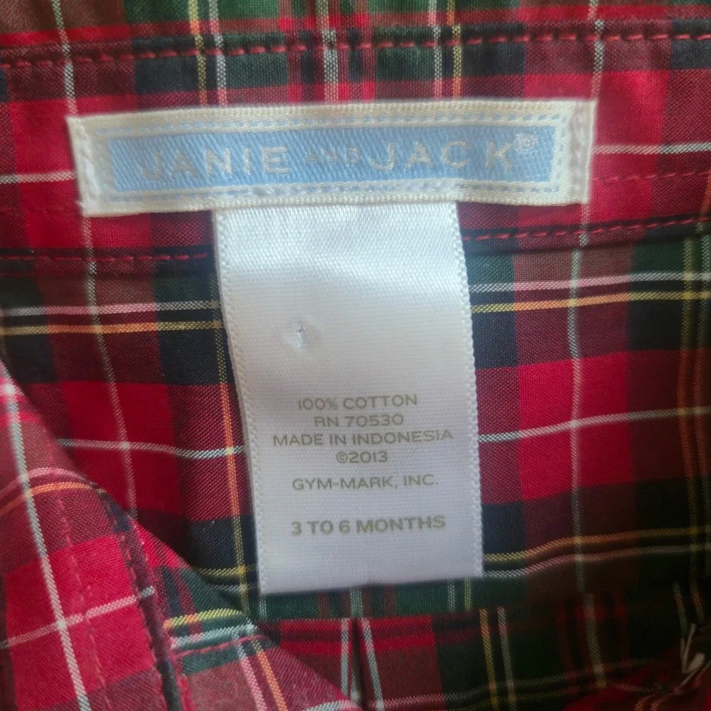 Janie and Jack Red Plaid Shirt and Argyle Sweater Vest Set 3-6 Months Holiday